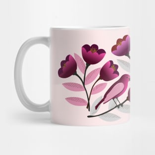 Pink birds amid the tulips Mug